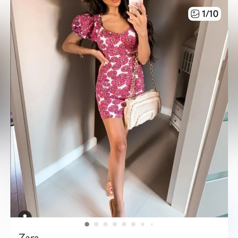 Zara Pink Floral Smocked Mini Dress